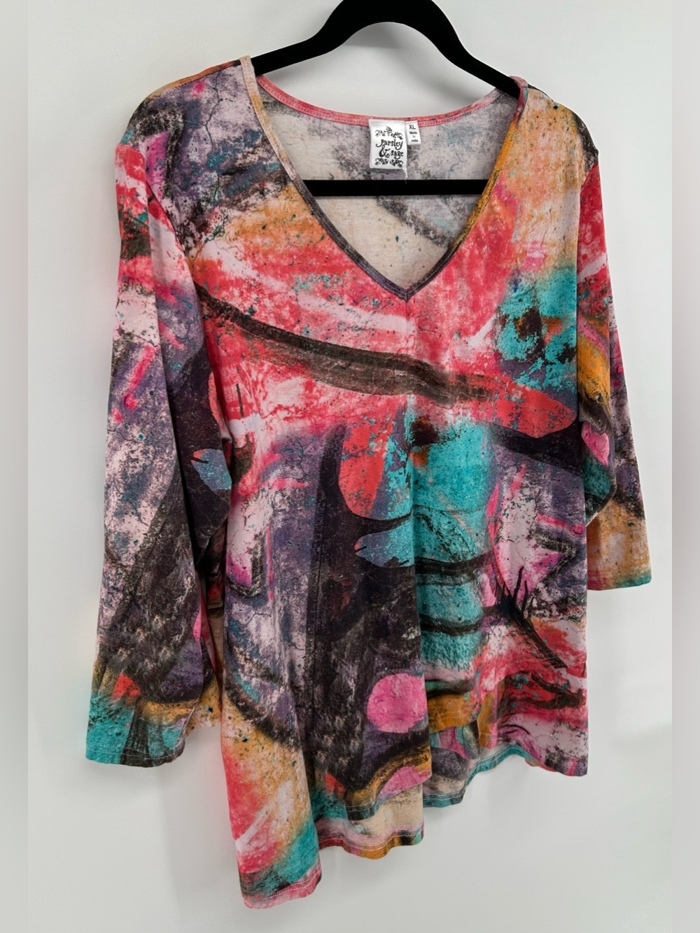Parsley & Sage Top XL Abstract Art Print Tunic Lagenlook Artsy Boho 3/4 Sleeve - Picture 4 of 9
